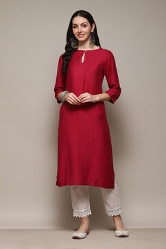 Berry Poly Viscose Straight Yarndyed Kurta image number 0