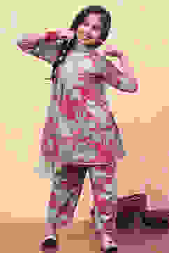 Green Cotton Floral Printed Straight Suit Set image number 0