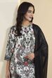 Black & White Viscose Rayon Floral Straight Kurta Set image number 1