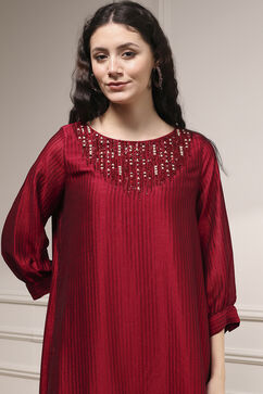 Red Self-Designed Straight Kurta Set image number 1