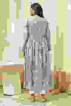 Dull Blue Cotton Printed Flared Kurta image number 4