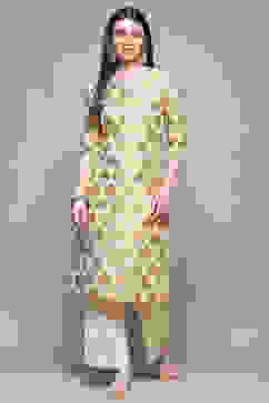 Off White Polyester Straight Kurta image number 5