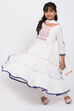 Off White Cotton Tiered Straight Kurta Churidar Suit Set image number 2