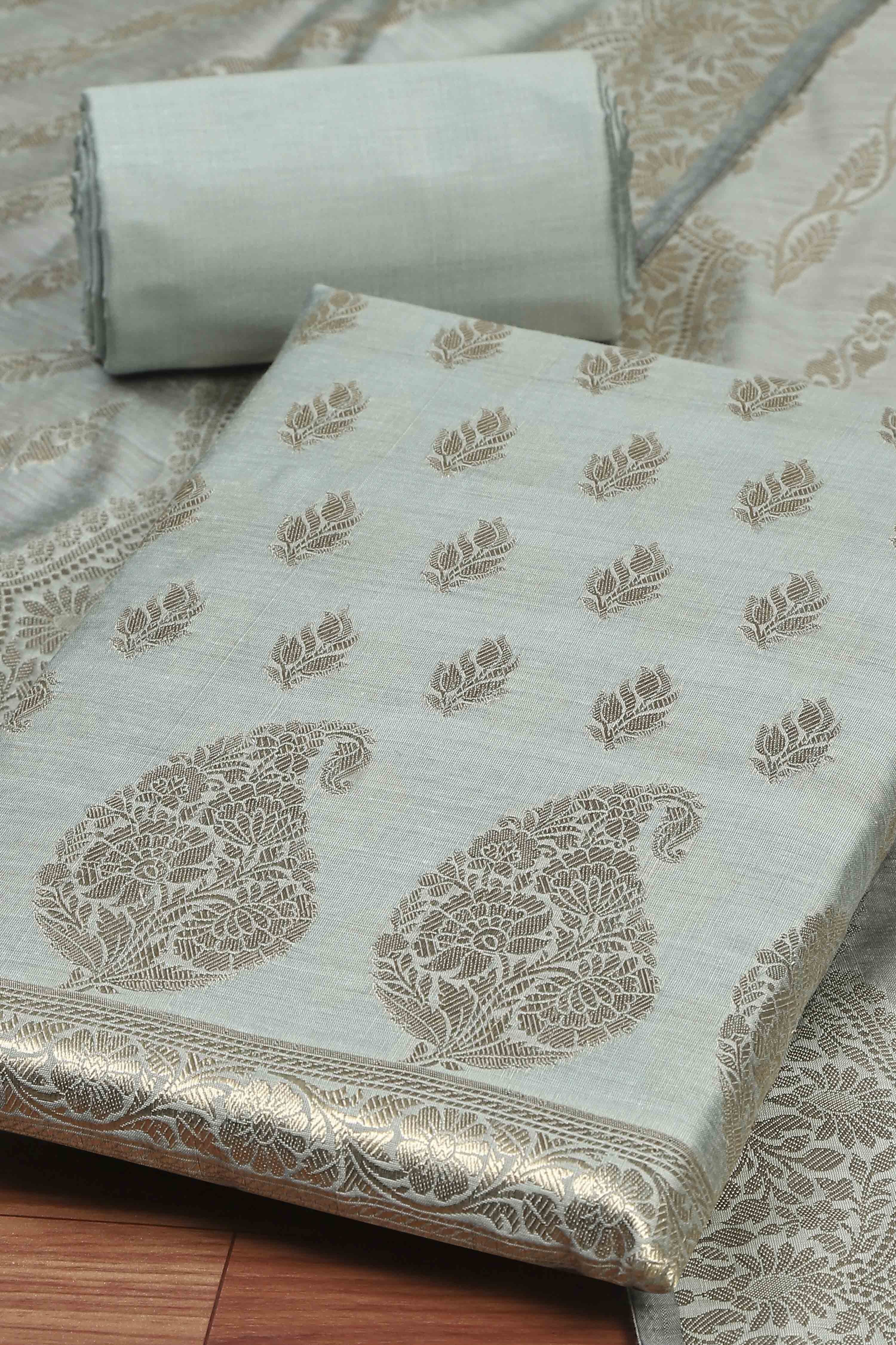 Blue Chanderi  Unstitched Suit Set image number 1