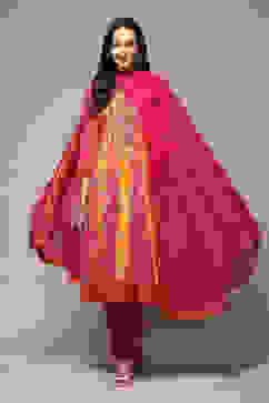 Onion Pink & Mustard LIVA Kalidar Kurta Churi Salwar Suit Set image number 7