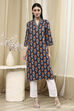 Blue Cotton Printed Straight Kurta image number 5