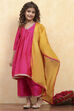 Pink Polyester Yarndyed Gathered Suit Set image number 3