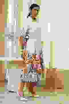 Beige Cotton Floral Shirt-Style Flared Dress image number 5