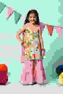 Turquoise Cotton A-Line Kurta Sharara Suit Set image number 0