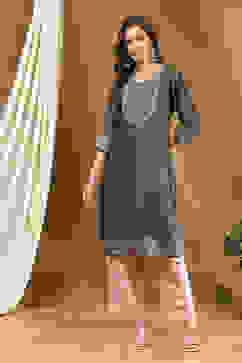 Grey Silk Yard Dyed Straight Festive Kurta image number 0