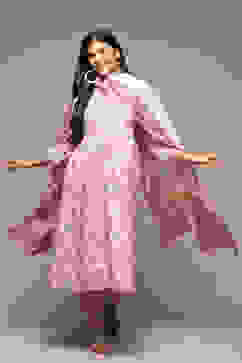 Lilac Cotton Blend Gathered Kurta Suit Set image number 0