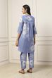 Blue Cotton Floral Printed Straight Suit Set image number 4