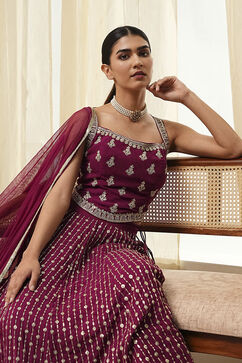 Burgundy Georgette Lehenga Set  image number 7