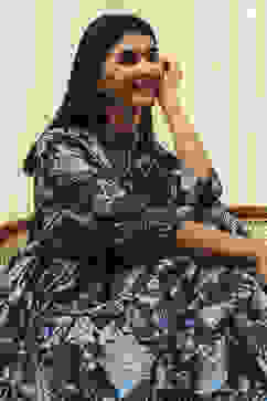 Earthy Blue Cotton Floral Tiered Dress image number 1