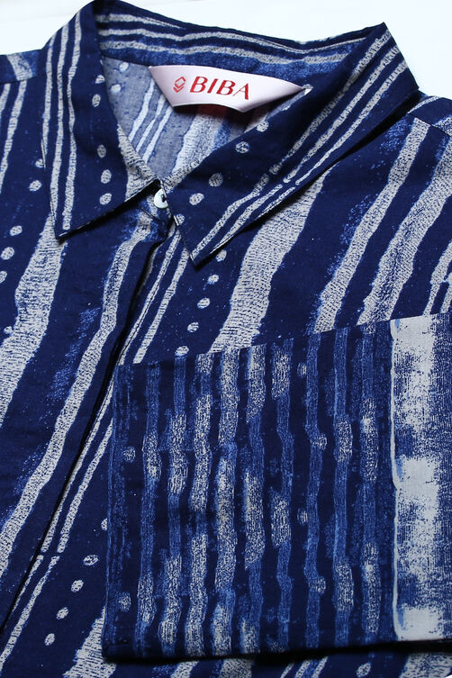 Indigo Cotton Shirt Printed Kurti image number 1