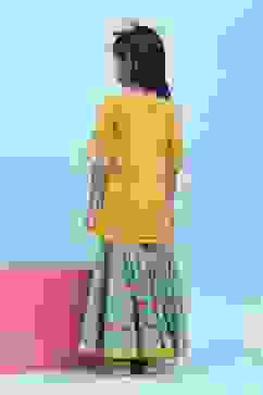 Yellow Cotton Printed Straight Suit Set image number 4