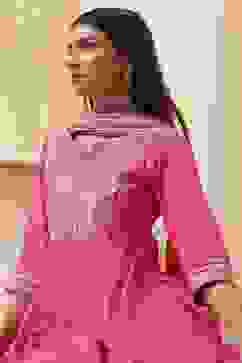 Pink Cotton Embroidered Anarkali Suit Set image number 7