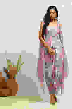 Multi-coloured Georgette Floral Printed Fusion Set image number 0