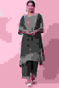 Teal Art Silk Kaftan Set image number 0