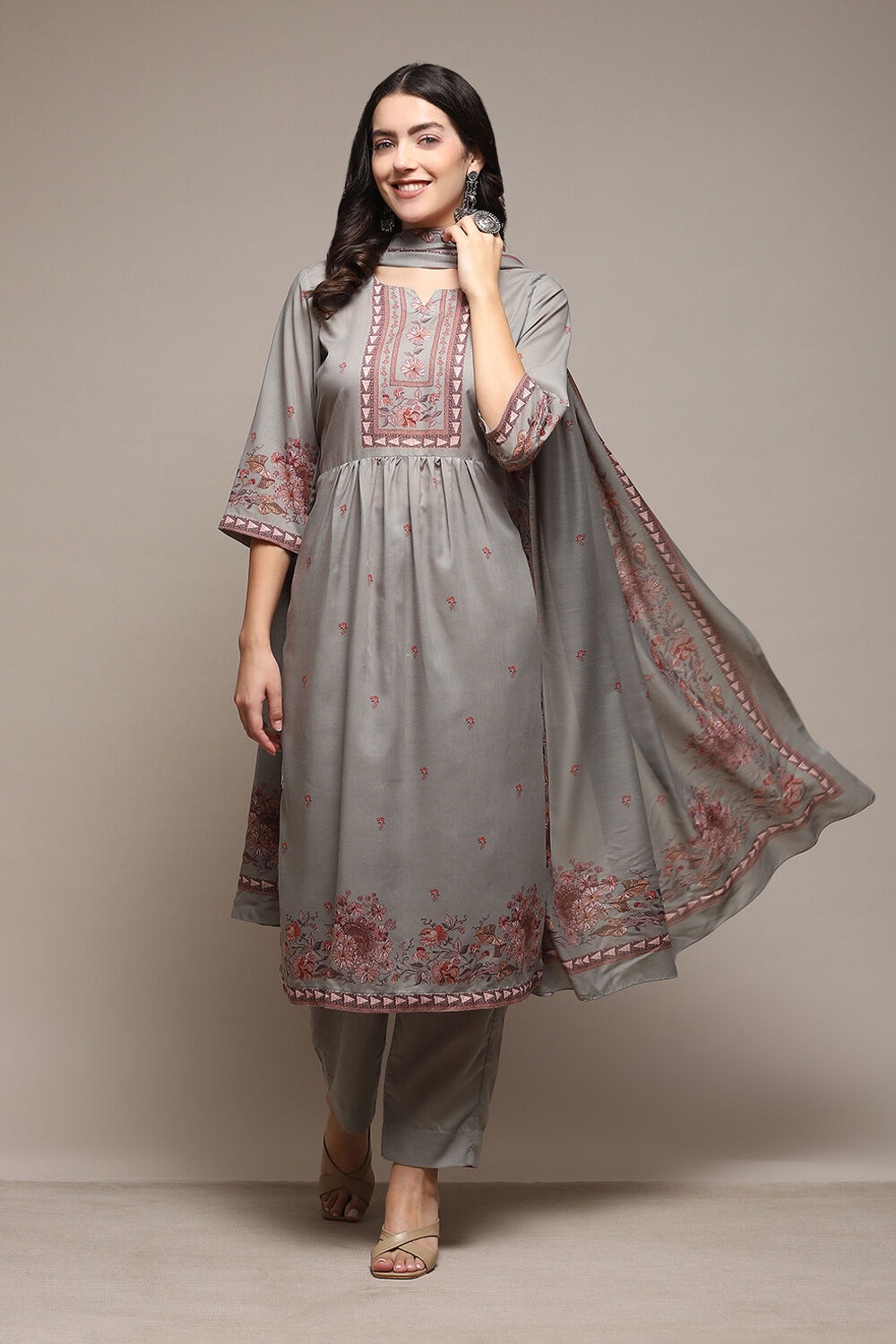 Pastel Blue Cotton Blend Unstitched Suit Set image number 8