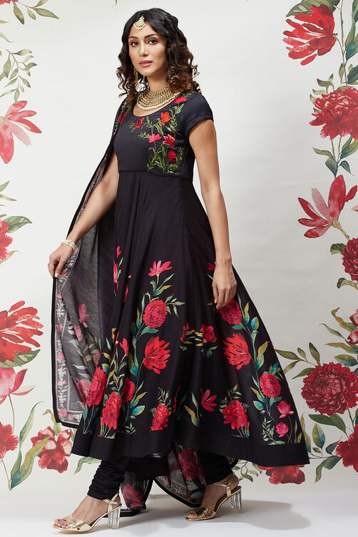 Rohit Bal Beige Cotton Silk Flared Printed Suit Set image number 0