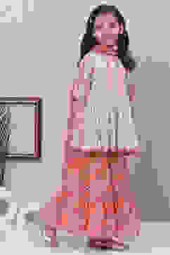 Aqua & Coral Cotton A-Line Kurta Garara Suit Set image number 6