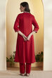 Red Viscose Rayon Straight Suit Set image number 5