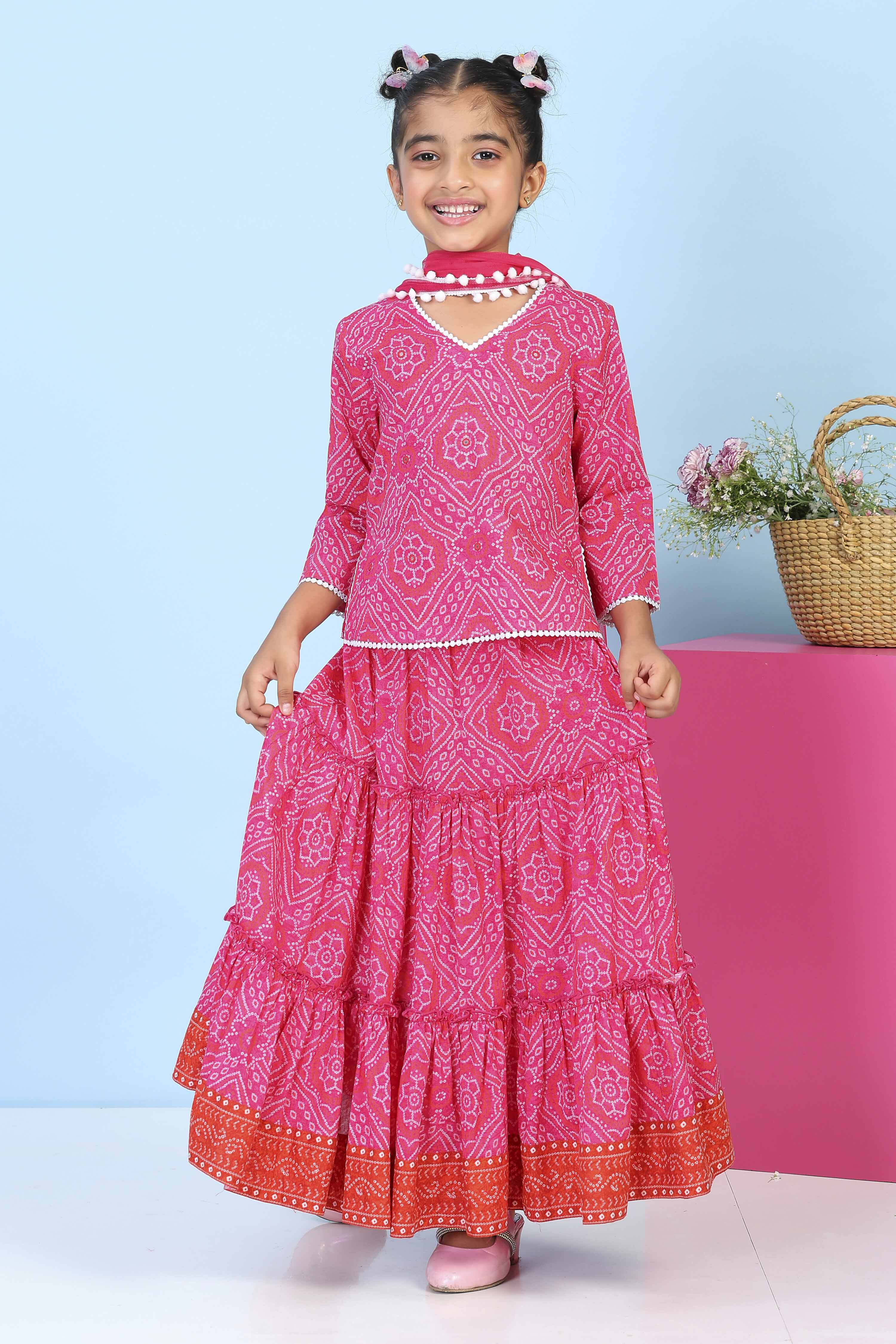 Pink Cotton Printed Straight Lehenga Set image number 6