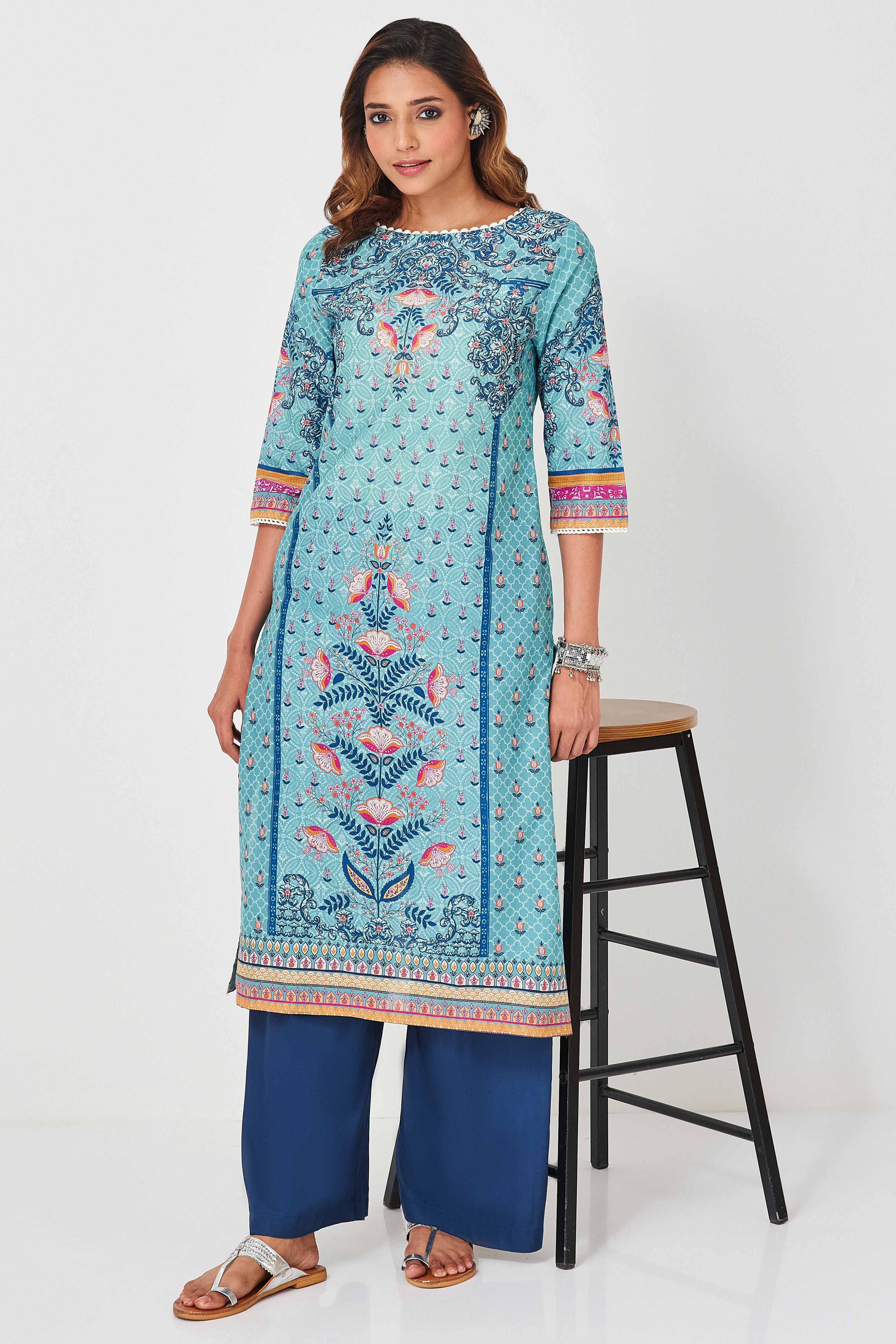 Navy Viscose Rayon Straight Palazzo image number 0