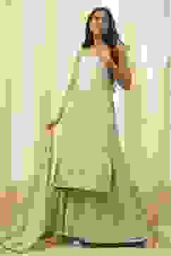 Green Cotton Floral Strappy Straight Suit Set image number 0