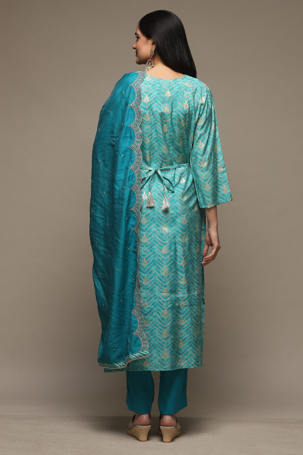 Blue Modal Machine Embroidered Unstitched Suit Set image number 6