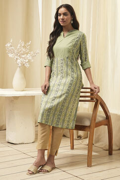 Green Poly Viscose Straight Printed Kurta image number 0