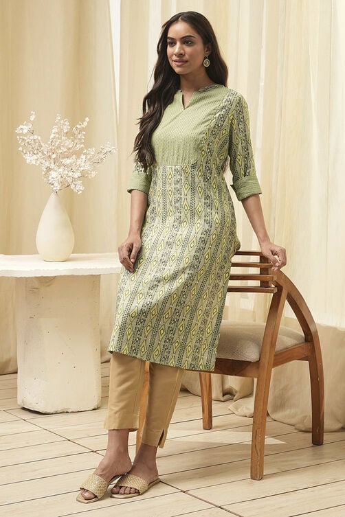 Green Poly Viscose Straight Printed Kurta image number 0