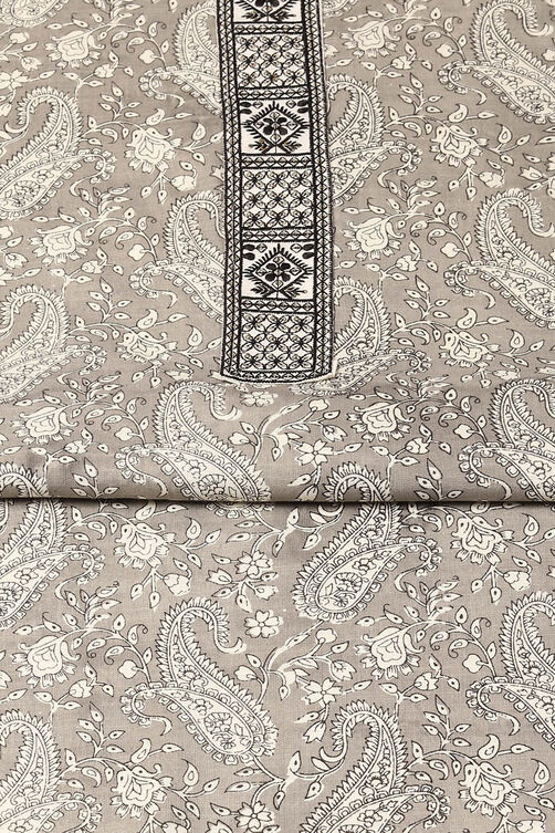 Grey Cotton Printed Unstitched Suit Set image number 3