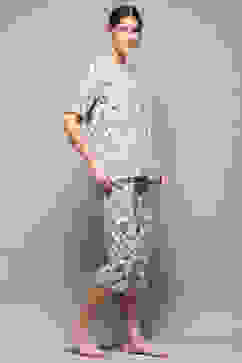 Off White & Blue Rayon Printed 2 Piece Sleepwear Set image number 5