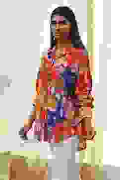 Orange Cotton Floral High-Low Shirt image number 2