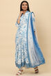 White Blue Cotton Anarkali Kurta Churidar Suit Set image number 0