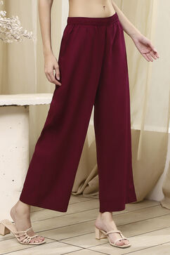 Burnt Orange Viscose Straight Solid Pants image number 3