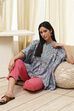 Dull Blue Cotton Flared Short Kurta image number 0