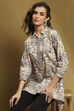 Beige and Grey Cotton Printed Straight Short Kurta image number 6