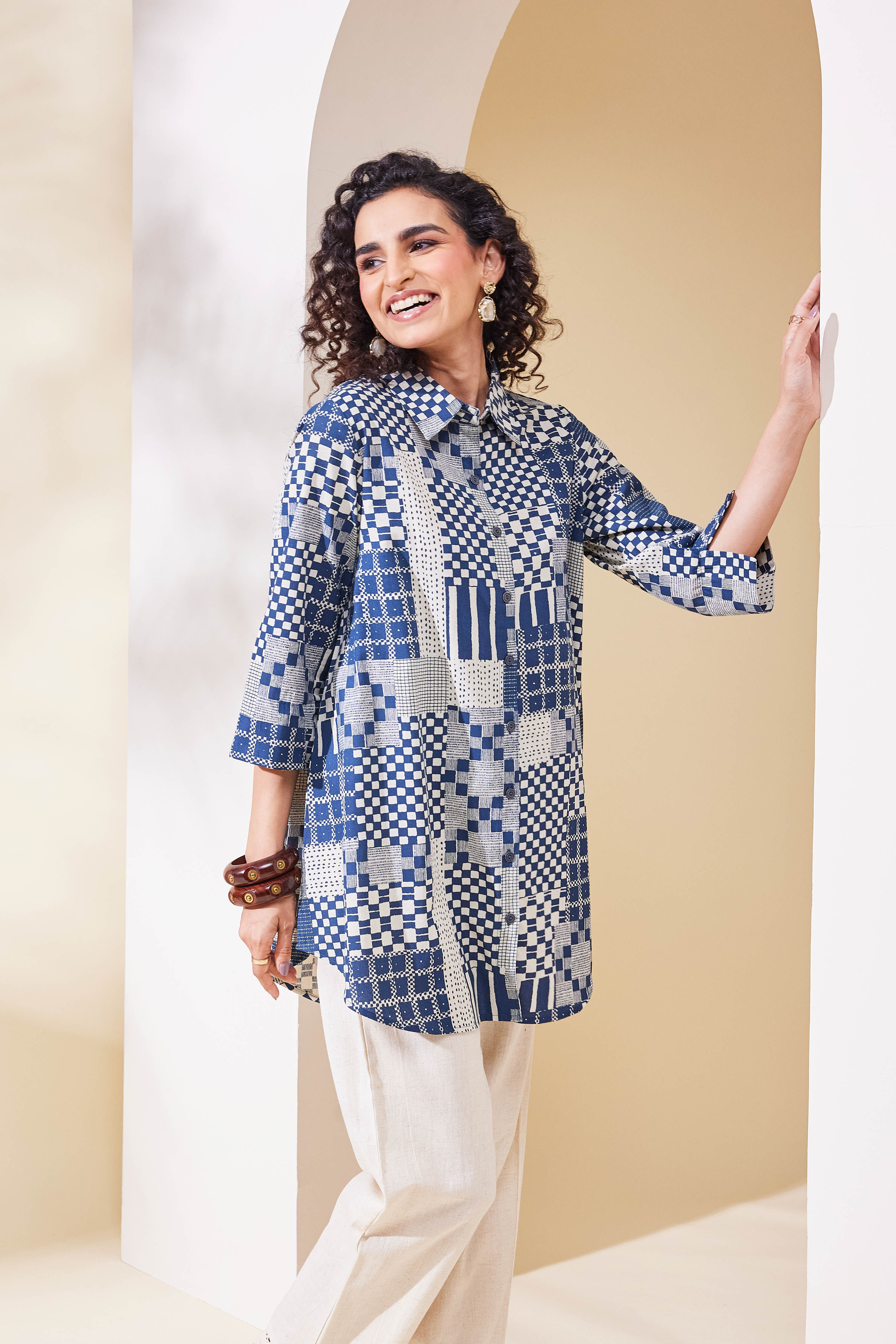 Mustard Cotton A Line Kurta image number 4