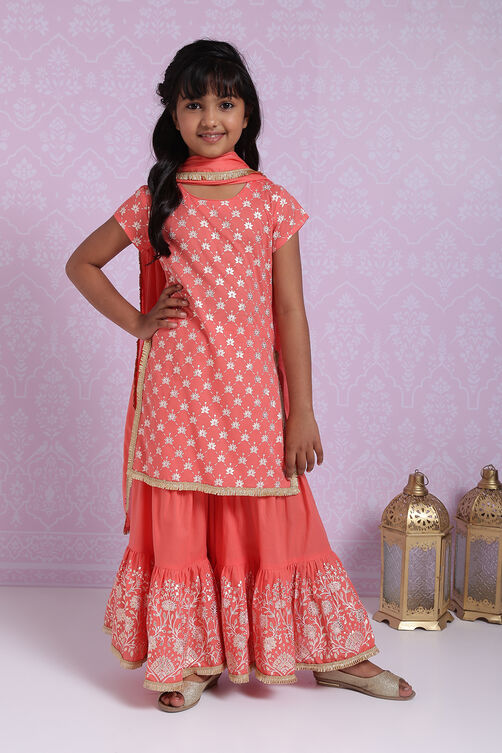 Coral Cotton Garara Kurta Garara Suit Set image number 0