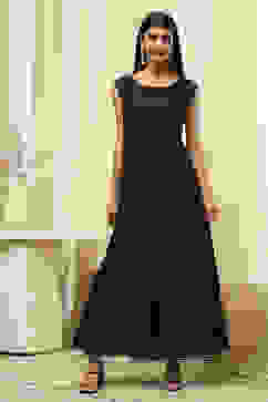 Black Poly Chanderi Layered Tiered Dress image number 2