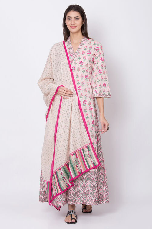 Peach Cotton Straight Kurta Sharara Suit Set image number 0