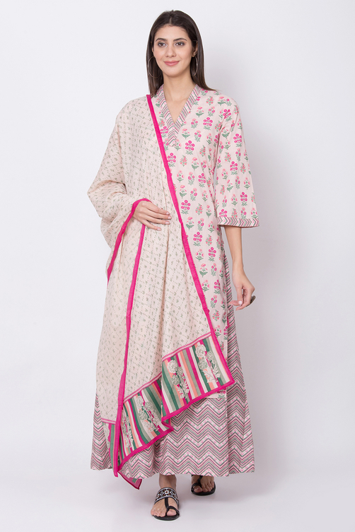 Peach Cotton Straight Kurta Sharara Suit Set image number 0