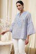 Blue Cotton Striped Straight Short Kurta image number 2