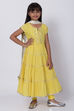 Yellow Cotton Tired Kurta Churidar Suit Set image number 3