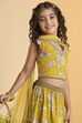 Yellow Cotton Floral Gathered Lehenga Set image number 1