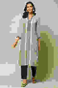 Beige & Black LIVA Straight Printed Kurta image number 2