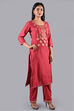 Red Muslin Cotton Easy Stitch Suit Set image number 5